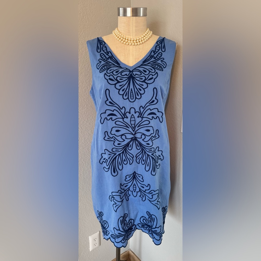 Talbots Embroidered Scallop Edge Hem Dress 16 Petite